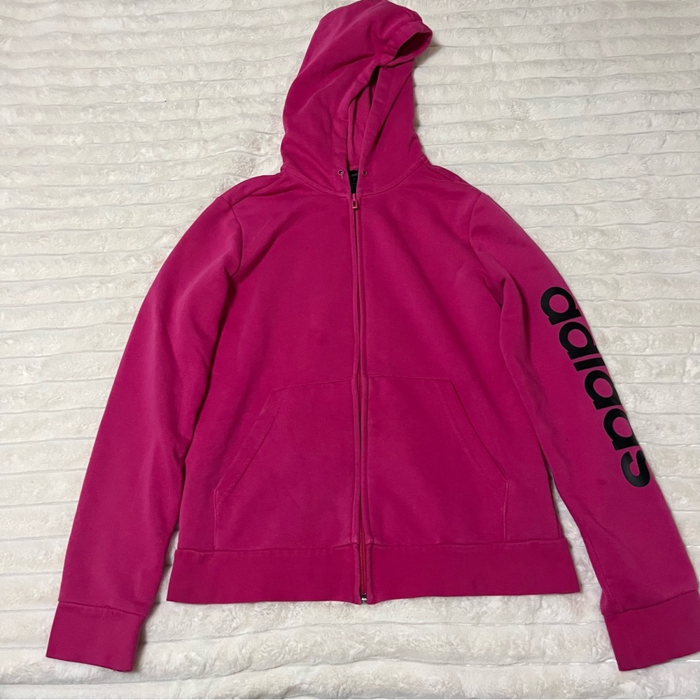 Adidas Fuchsia Hoodie with Black Sleeve Logo